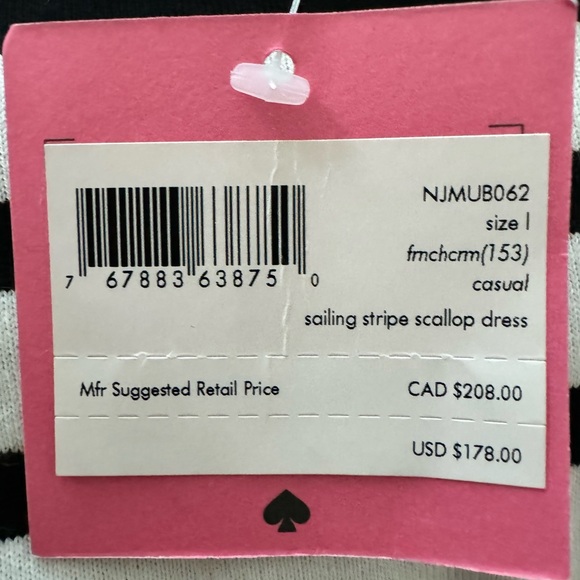 NWT Kate Spade Sailing Stripe Scallop Dress Size L - Picture 9 of 12